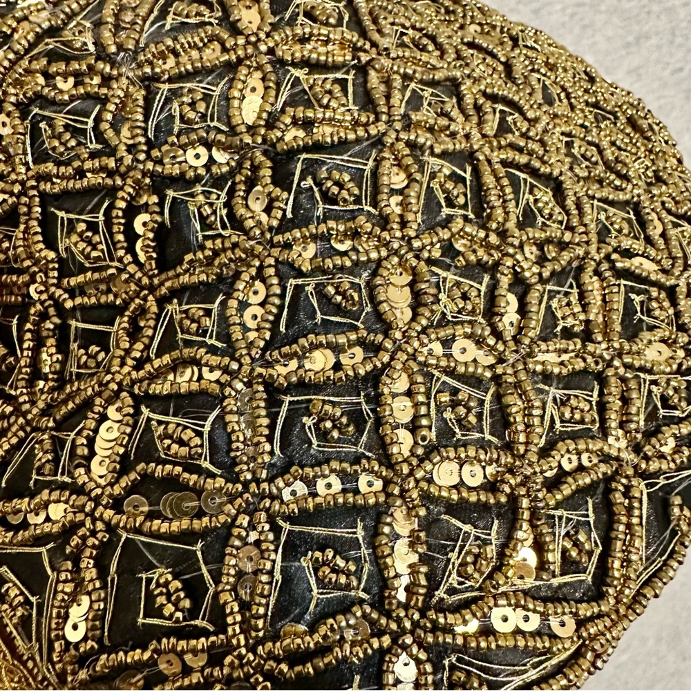 Vtg Gold Beaded Sequin Drawstring Pouch Bag Evening Wedding Potli Reticule Purse - Picture 5 of 6